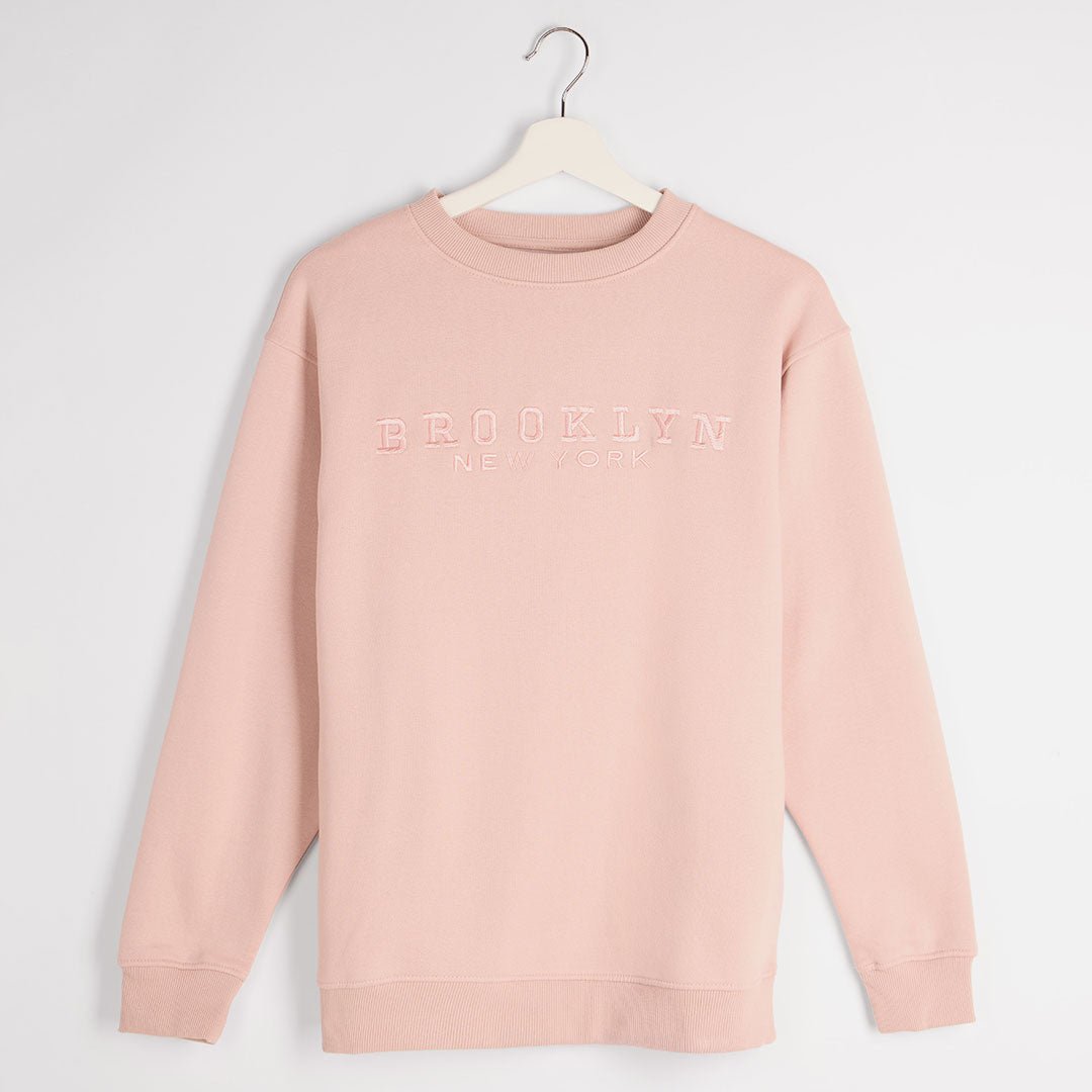 Ladies Dusty Pink Brooklyn Slogan Sweater from You Know Who's