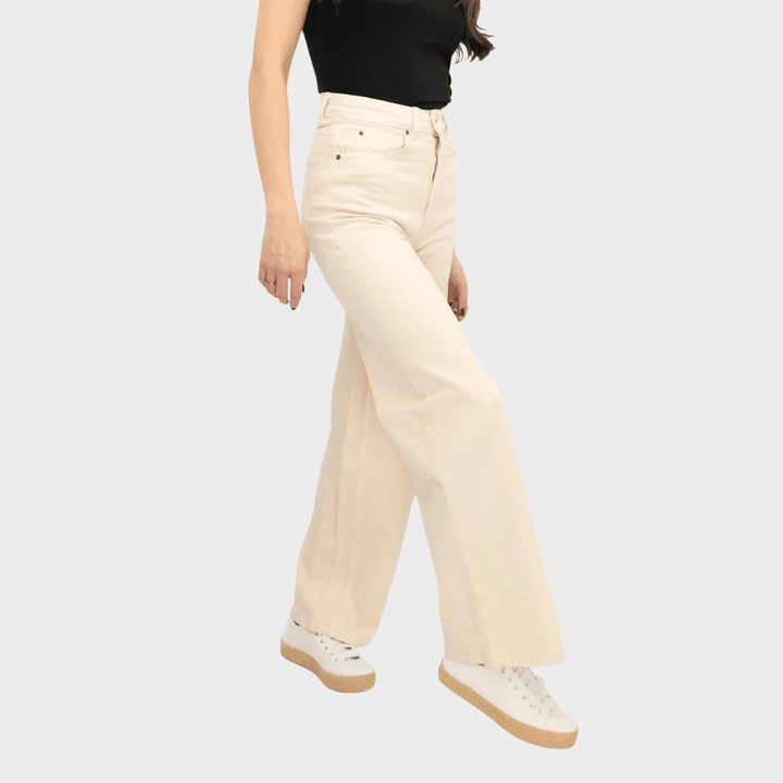Ladies Ecru Wide Leg Jeans from You Know Who's