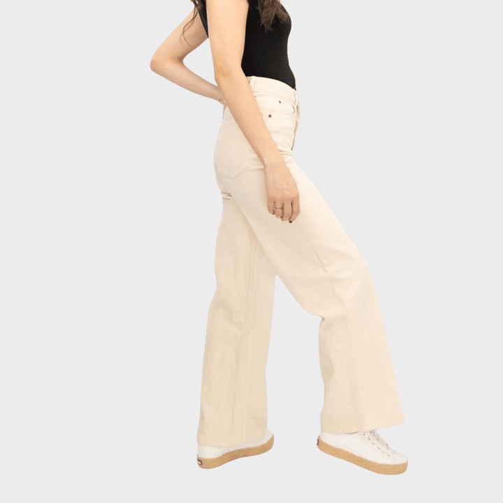 Ladies Ecru Wide Leg Jeans from You Know Who's