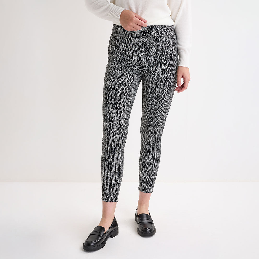 Elastic Waist Herringbone Check Trouser