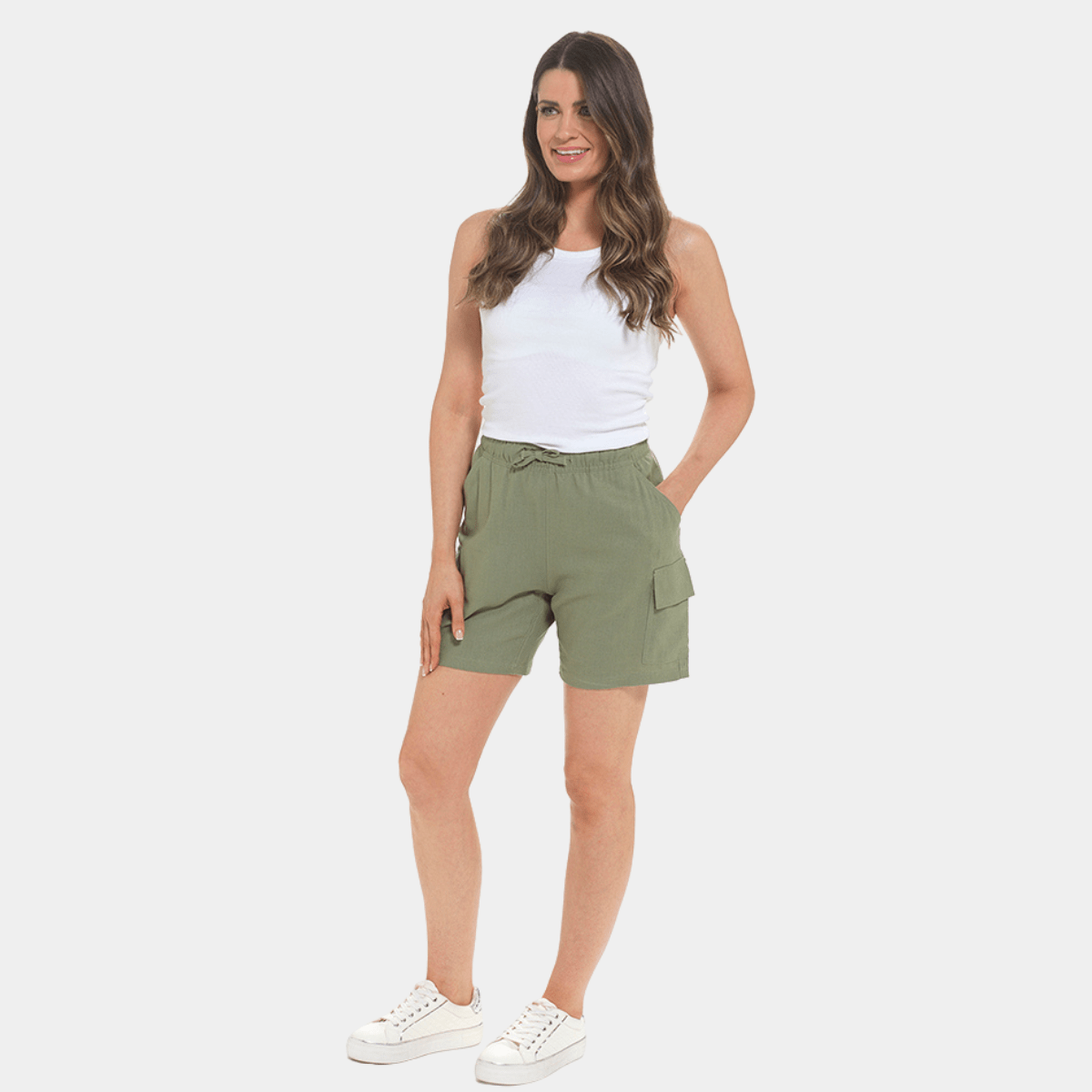 Ladies Elasticated Back Linen Blend Cargo Shorts from You Know Who's