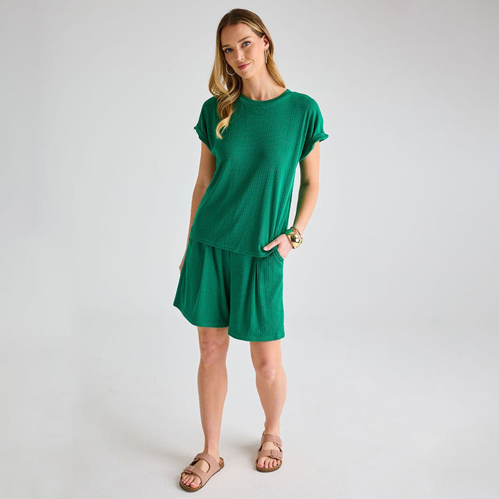 Ladies Emerald Plisse Ribbed Shorts from You Know Who's