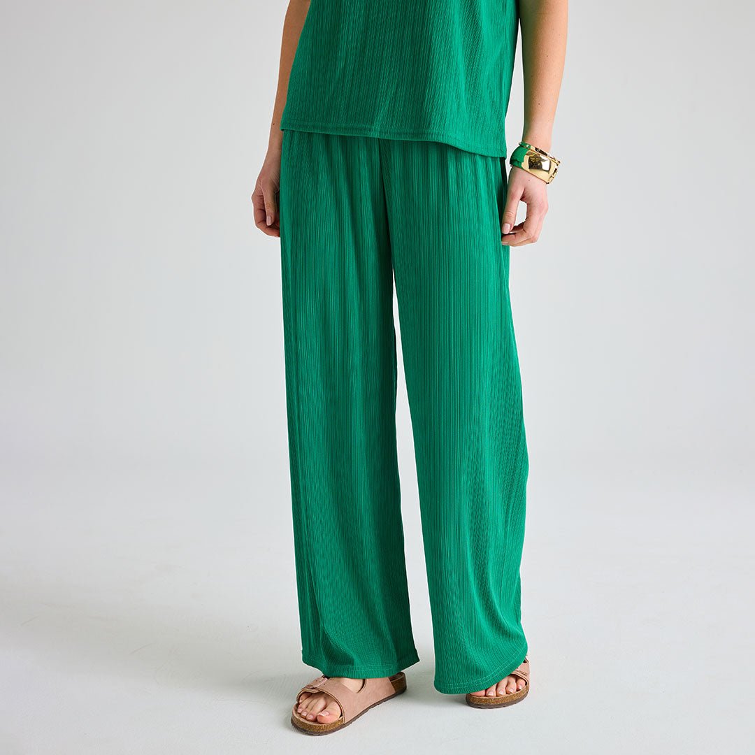 Ladies Emerald Plisse Ribbed Trouser from You Know Who's