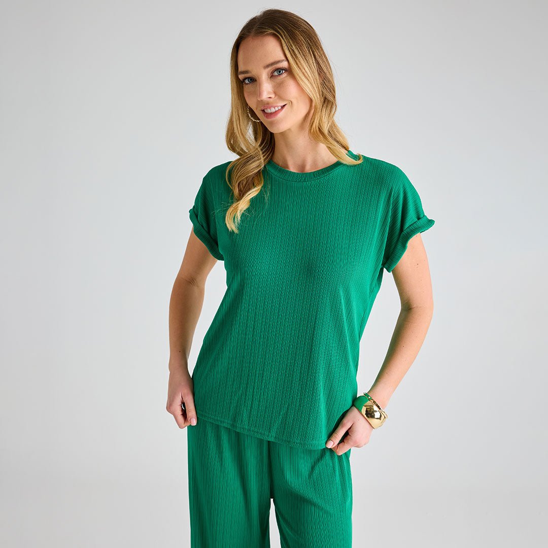 Ladies Emerald Plisse Top from You Know Who's