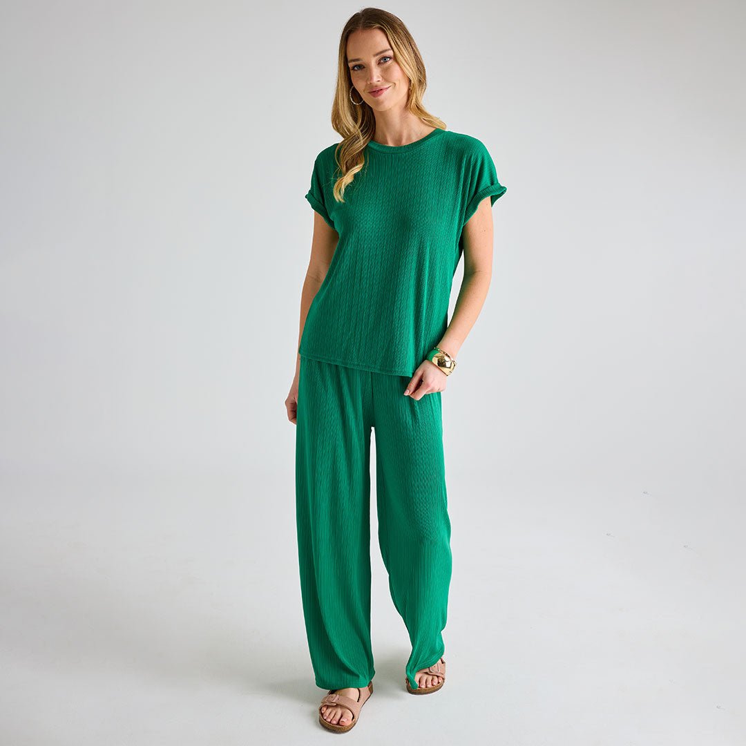 Ladies Emerald Plisse Top from You Know Who's
