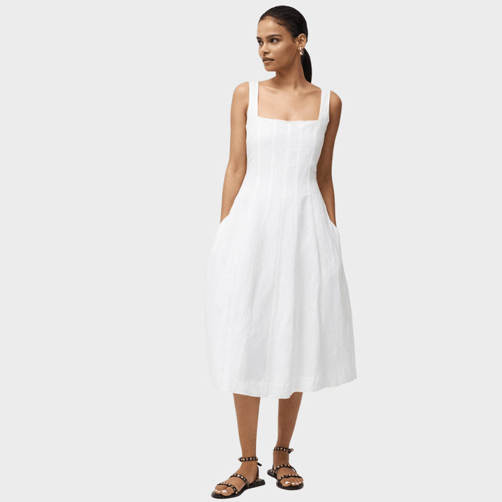 Ladies FC Long Linen Mix Dress White from You Know Who's