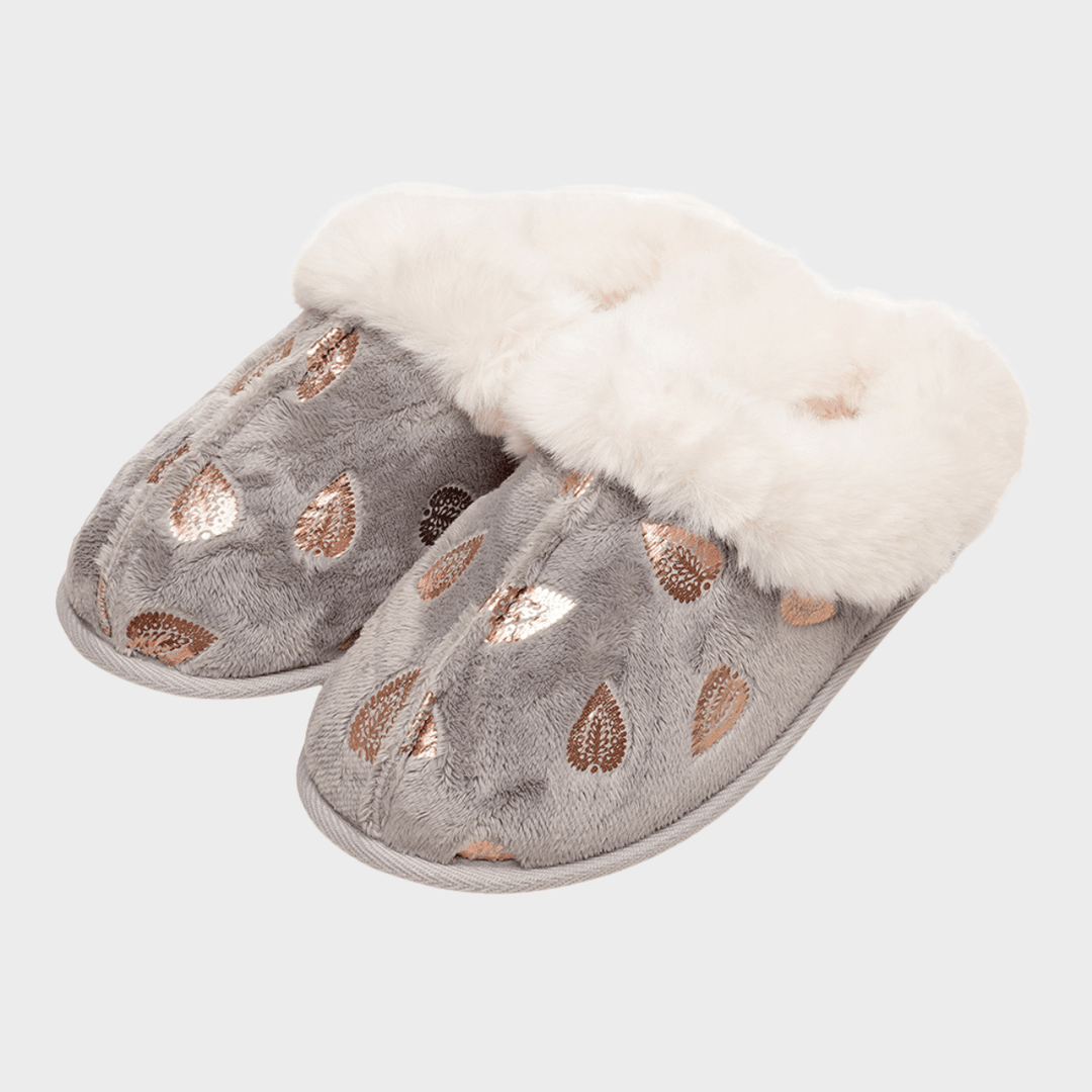 Ladies Foil Heart Mule Slippers from You Know Who's