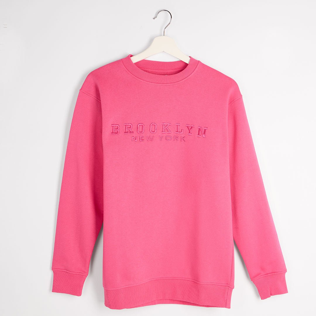 Ladies Fuchsia Brooklyn Slogan Sweater from You Know Who's