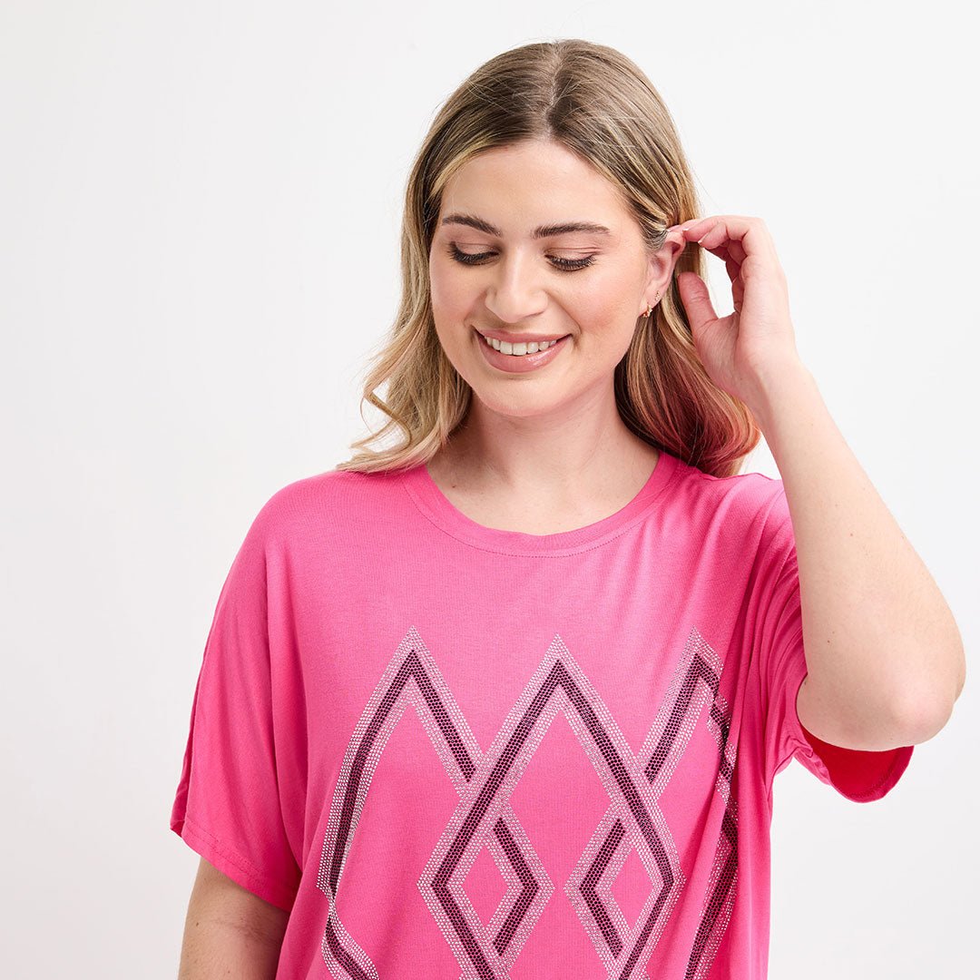Ladies Fuchsia Diamond Diamonte Top from You Know Who's