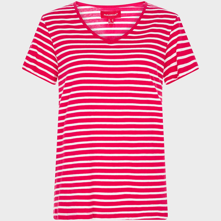 Ladies Fuschia Striped T - Shirt from You Know Who's