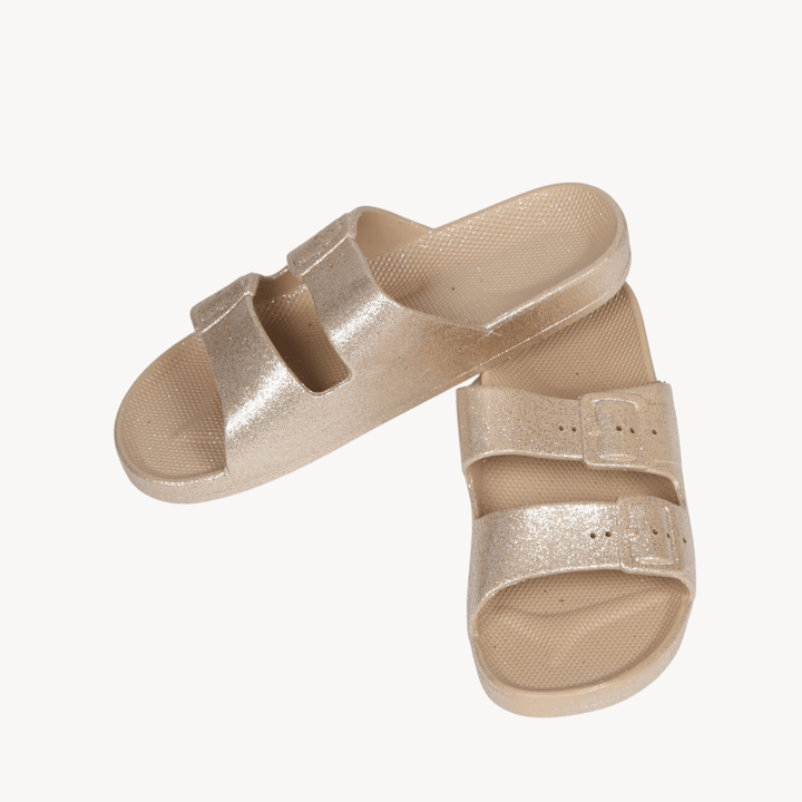 Ladies Gold Glitter 2 Buckle Slider from You Know Who's