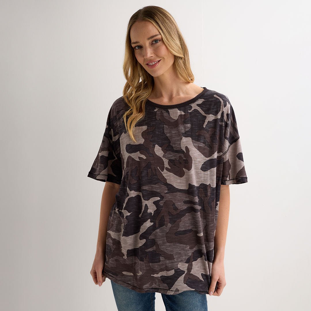 Ladies Green Camo Cotton Relaxed Tee from You Know Who's