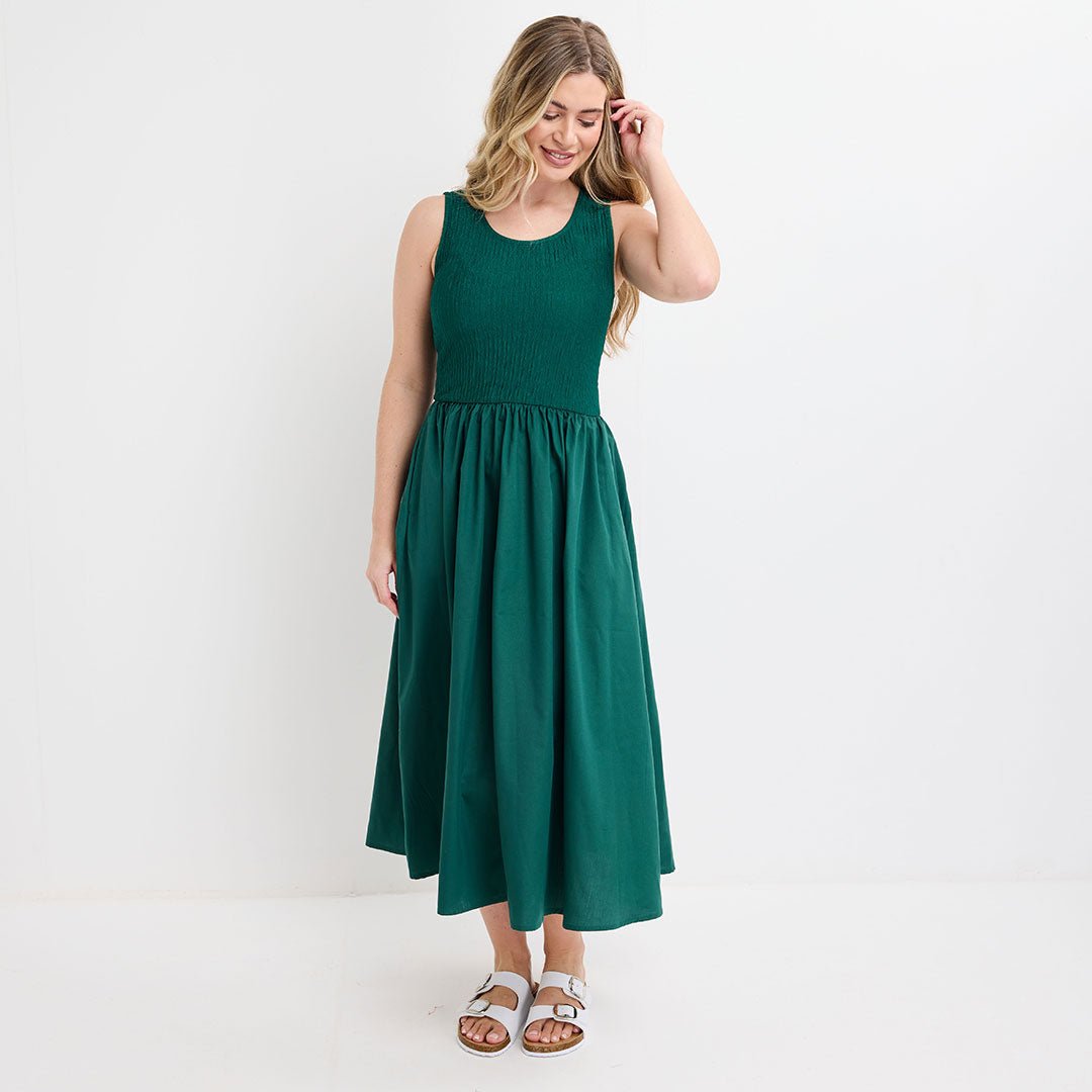 Ladies Green Contrast Plisse Dress from You Know Who's