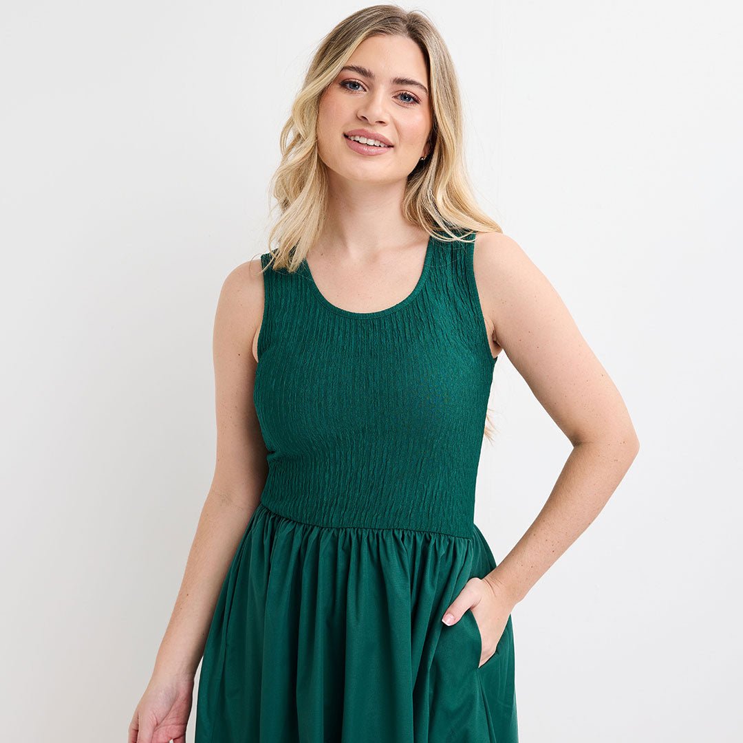 Ladies Green Contrast Plisse Dress from You Know Who's