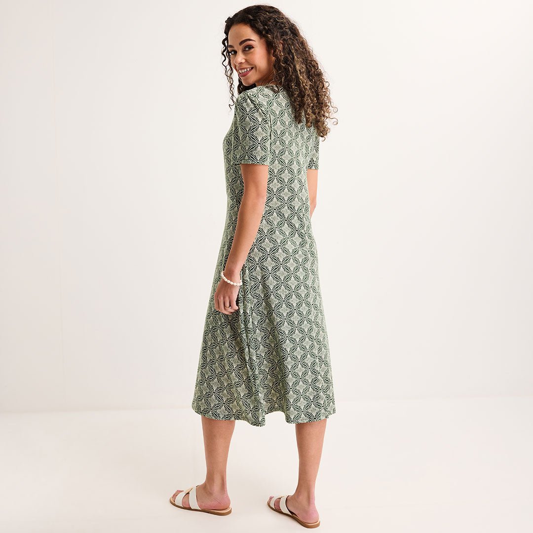 Ladies Green Crinkle Tile Jersey Printed Dress from You Know Who's