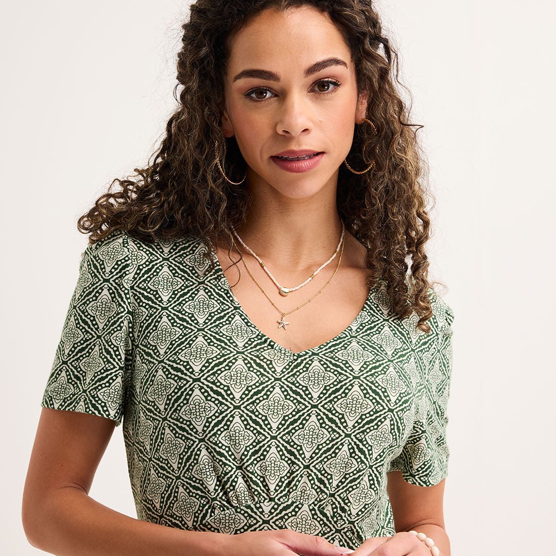 Ladies Green Crinkle Tile Jersey Printed Dress from You Know Who's