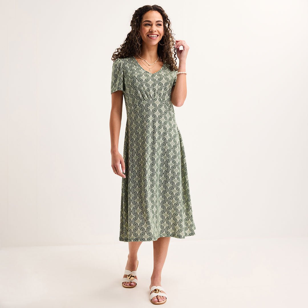 Ladies Green Crinkle Tile Jersey Printed Dress from You Know Who's