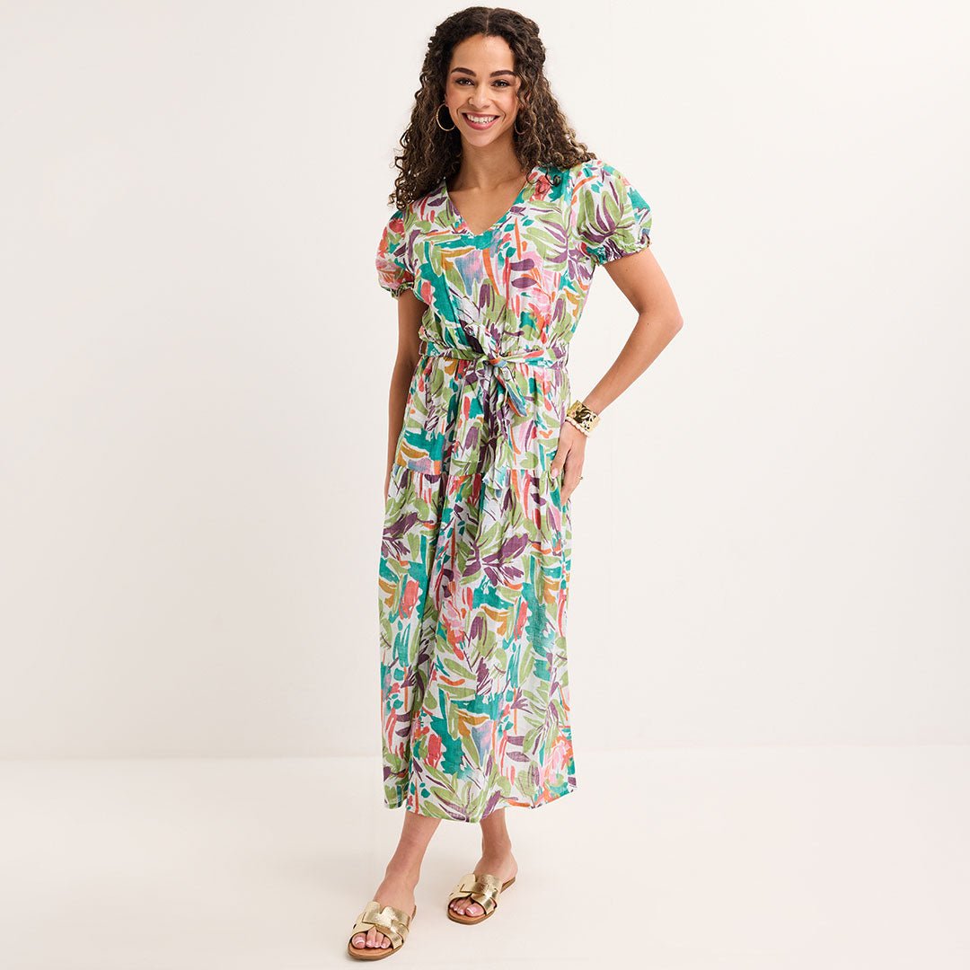 Ladies Green Floral Floral V Neck Tie Waist Maxi Dress from You Know Who's