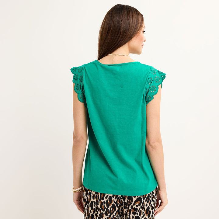 Ladies Green Frill Sleeve Cotton Slub Tee from You Know Who's