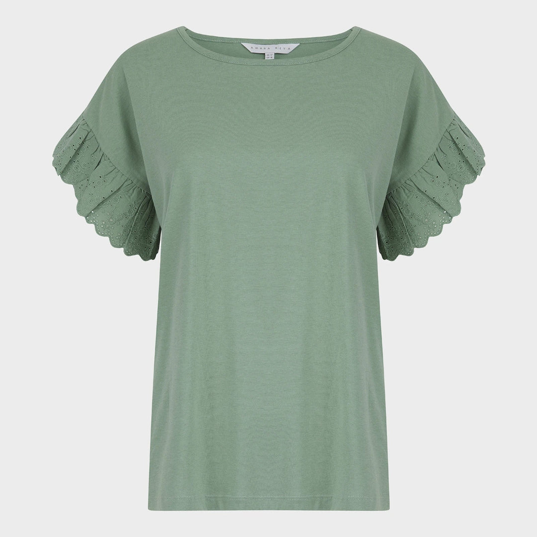 Ladies Green Lace Broiderie Sleeve Top from You Know Who's