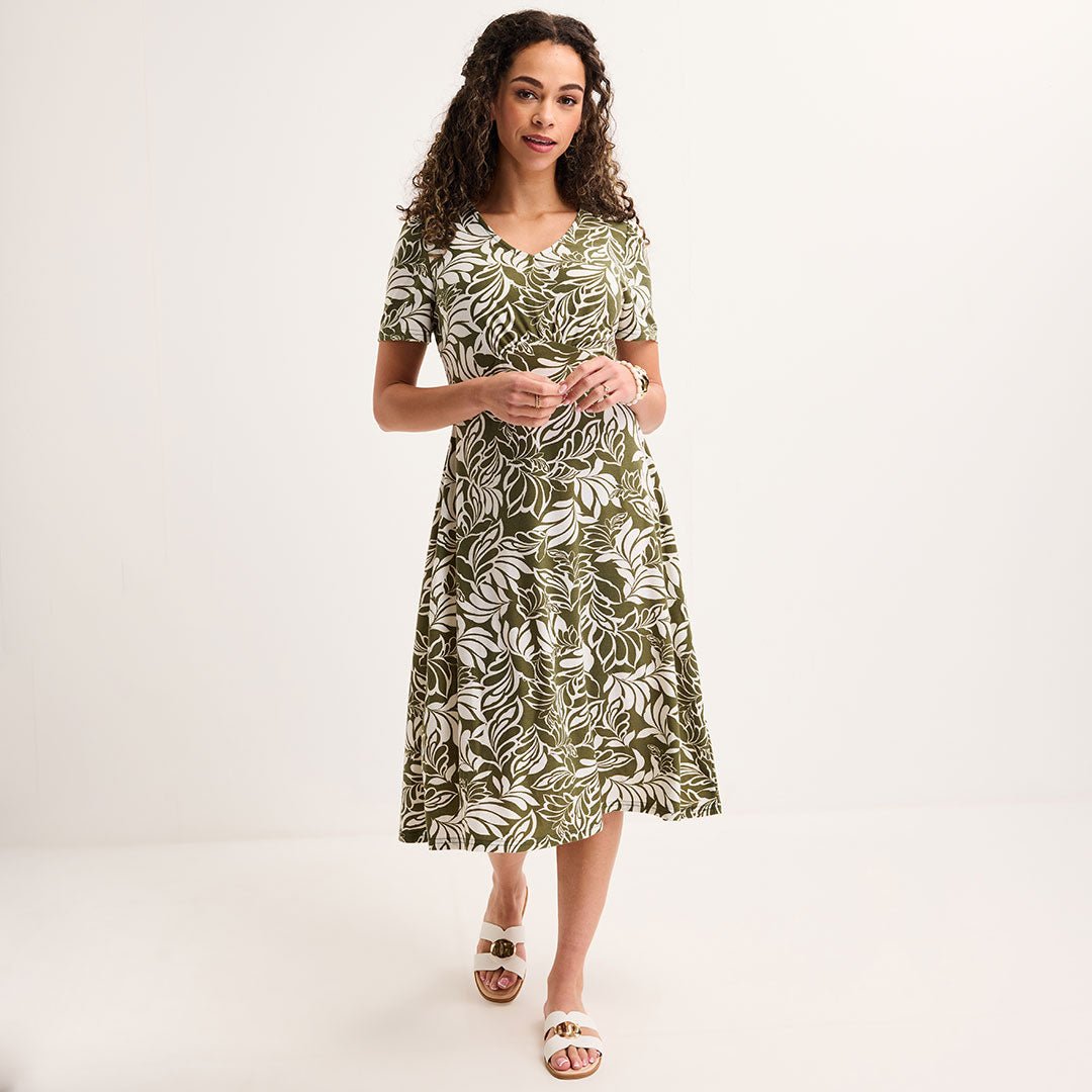 Ladies Green Leaf Jersey Printed Dress from You Know Who's