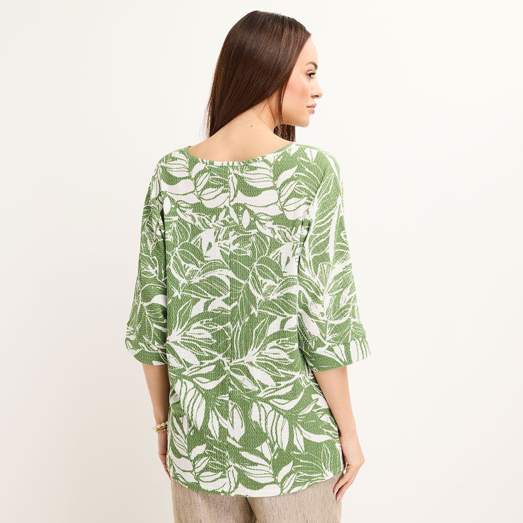 Ladies Green Leaf Textured Printed Top from You Know Who's