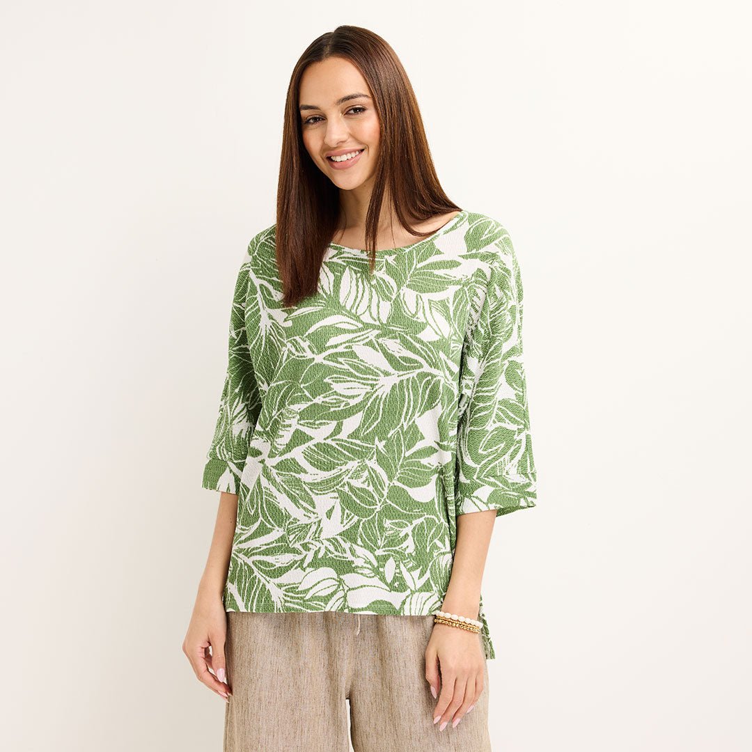 Ladies Green Leaf Textured Printed Top from You Know Who's