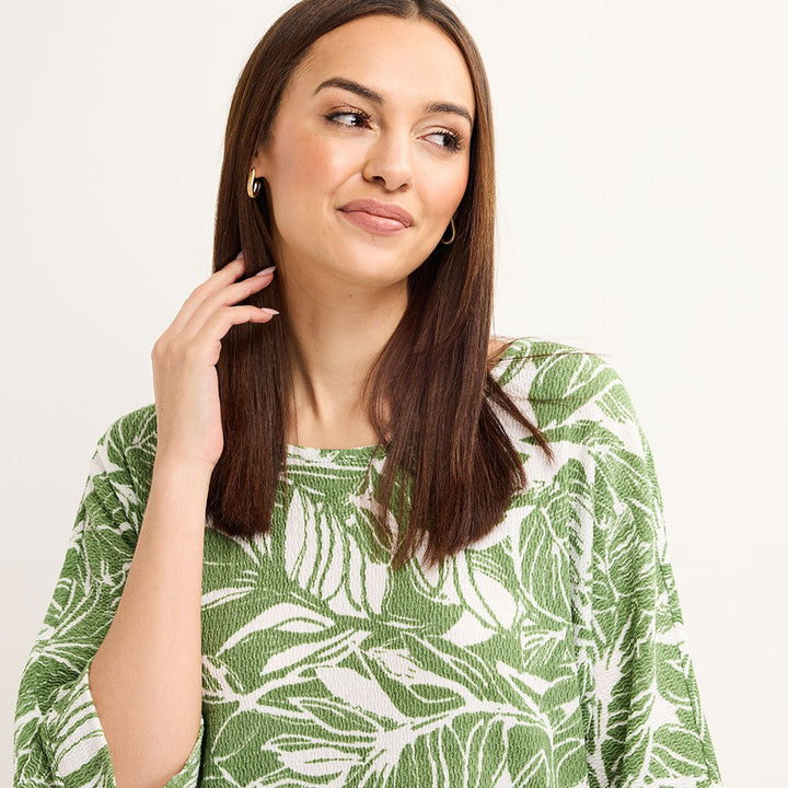 Ladies Green Leaf Textured Printed Top from You Know Who's