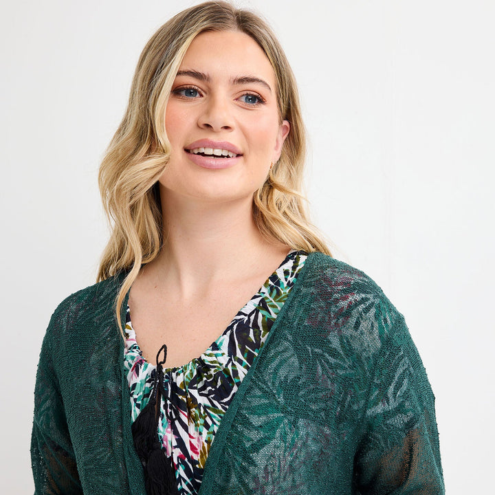 Ladies Green Popcorn Waterfall Knit Cardigan from You Know Who's