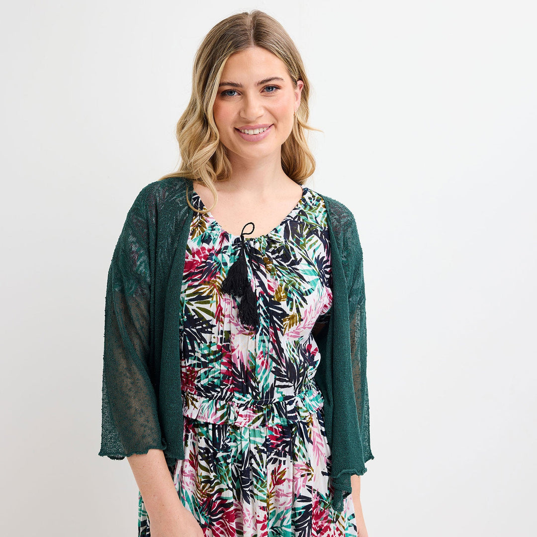 Ladies Green Popcorn Waterfall Knit Cardigan from You Know Who's