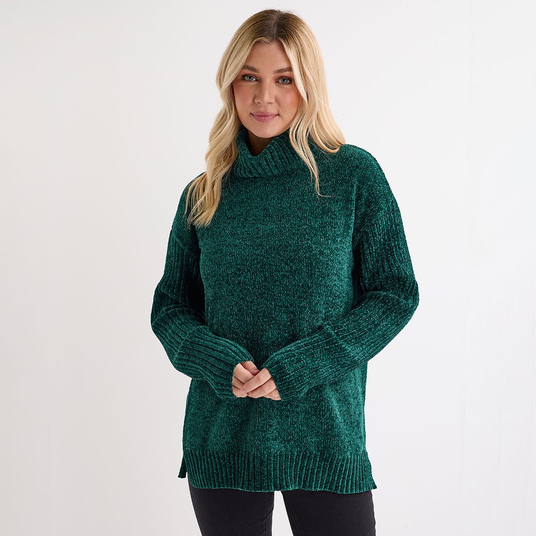 Ladies Green Roll Neck Knitted Jumper from You Know Who's