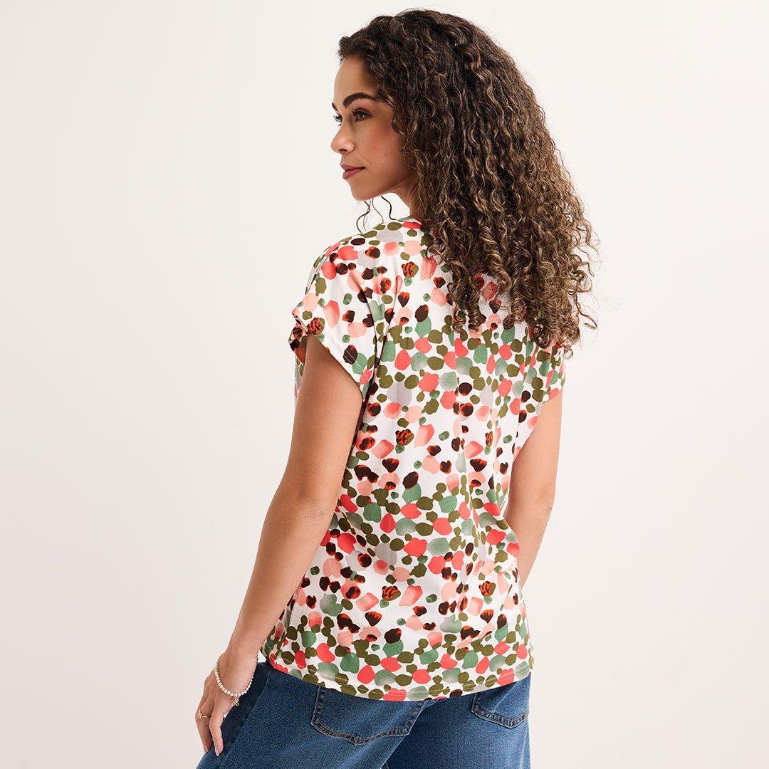 Ladies Green Spot Notch Neck Top from You Know Who's