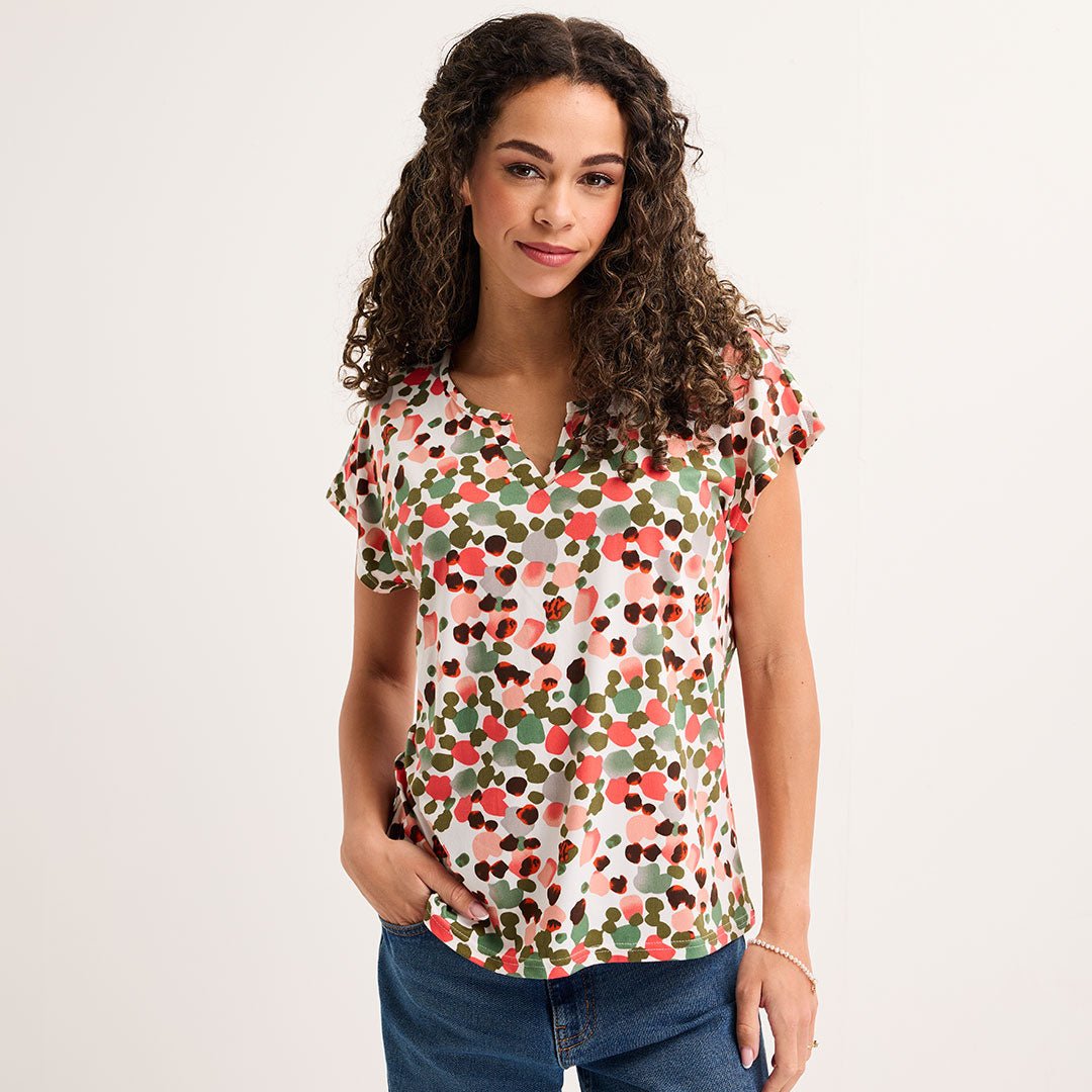 Ladies Green Spot Notch Neck Top from You Know Who's