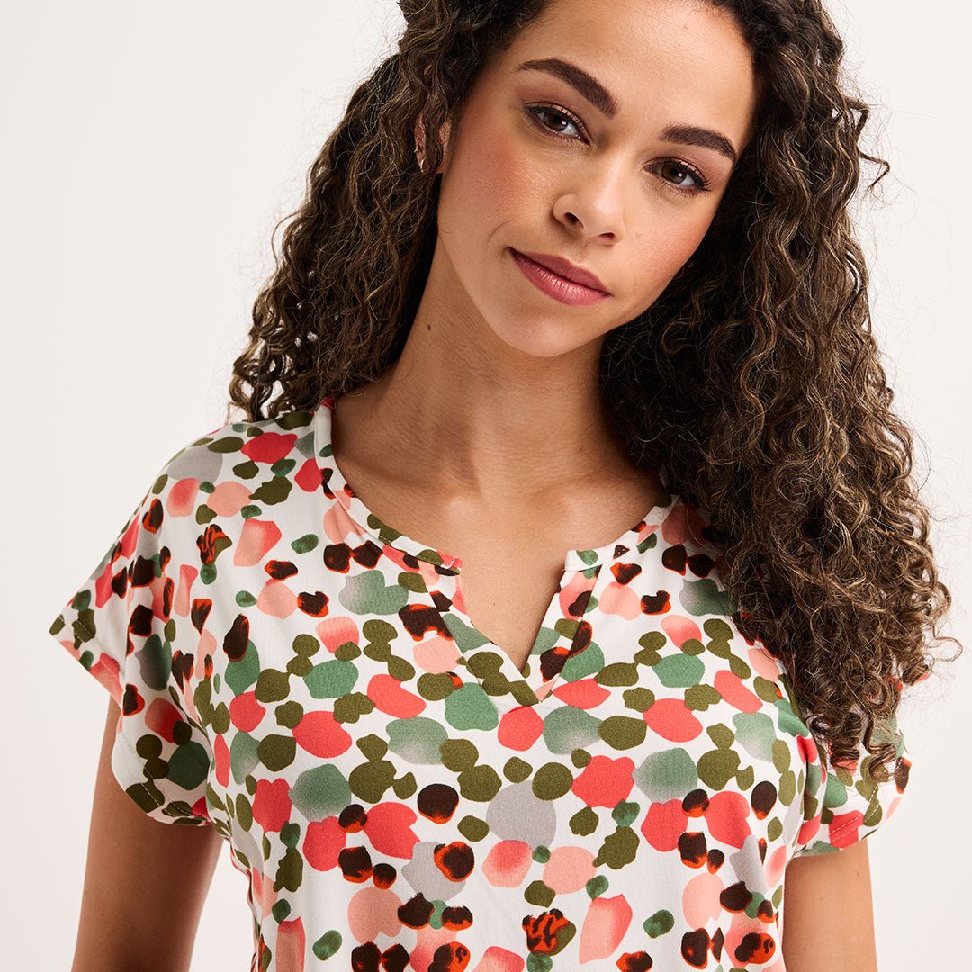 Ladies Green Spot Notch Neck Top from You Know Who's