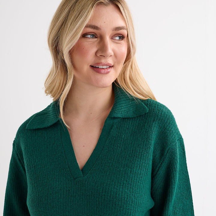 Ladies Green V - Neck Collared Jumper from You Know Who's