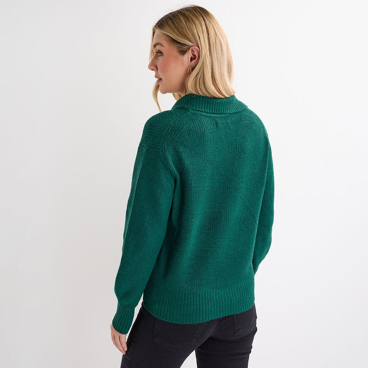 Ladies Green V - Neck Collared Jumper from You Know Who's