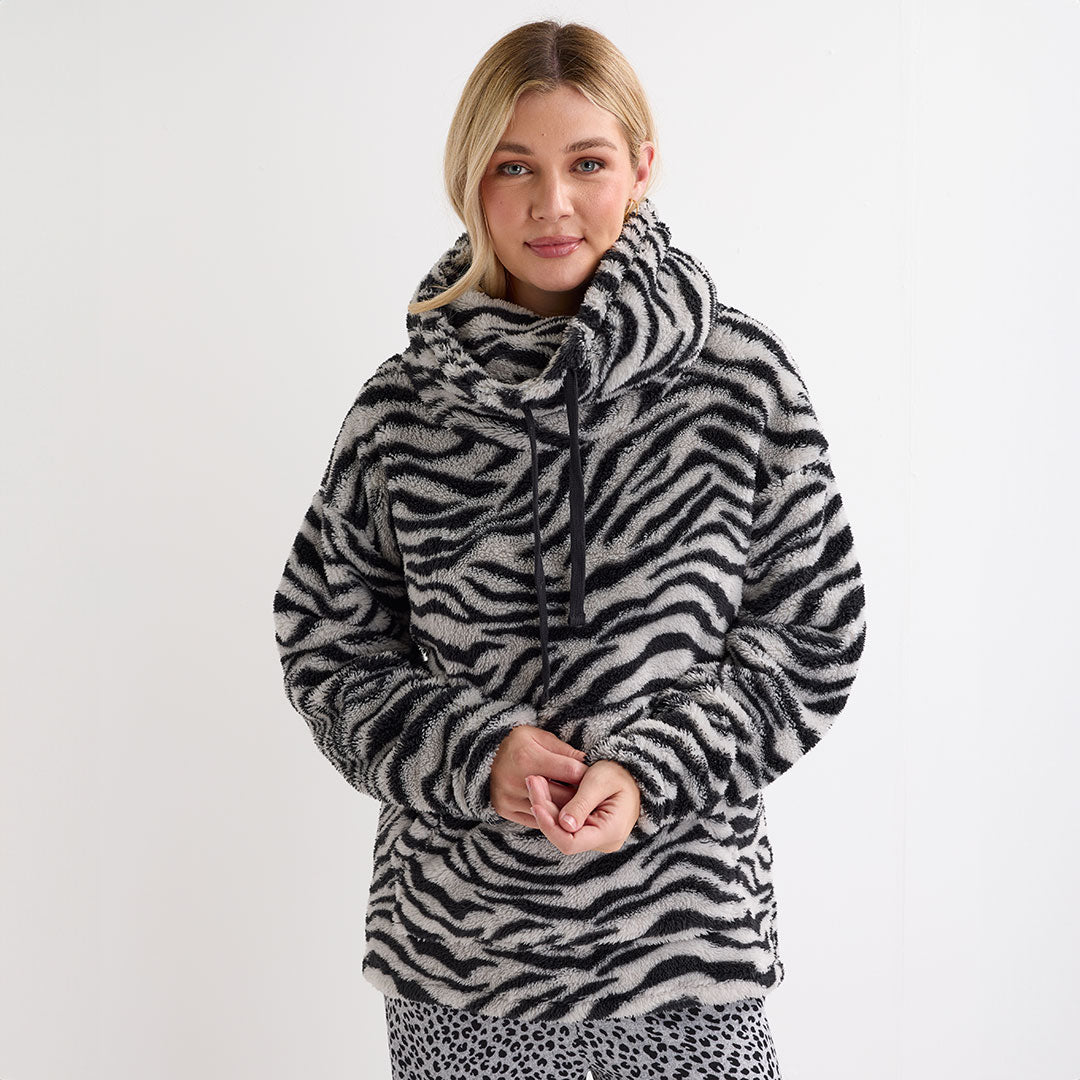 Ladies Grey Animal Cowl Neck Fleece Top from You Know Who's