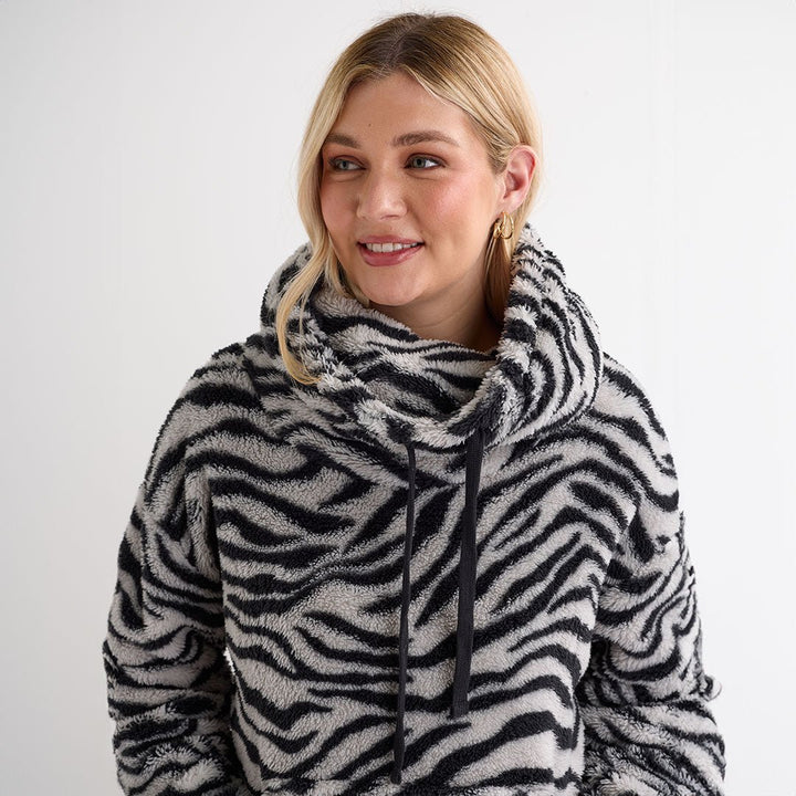 Ladies Grey Animal Cowl Neck Fleece Top from You Know Who's