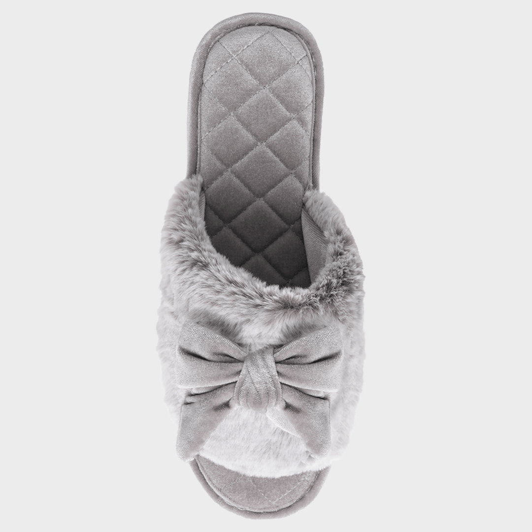 Ladies Grey Bow Plush Slider from You Know Who's