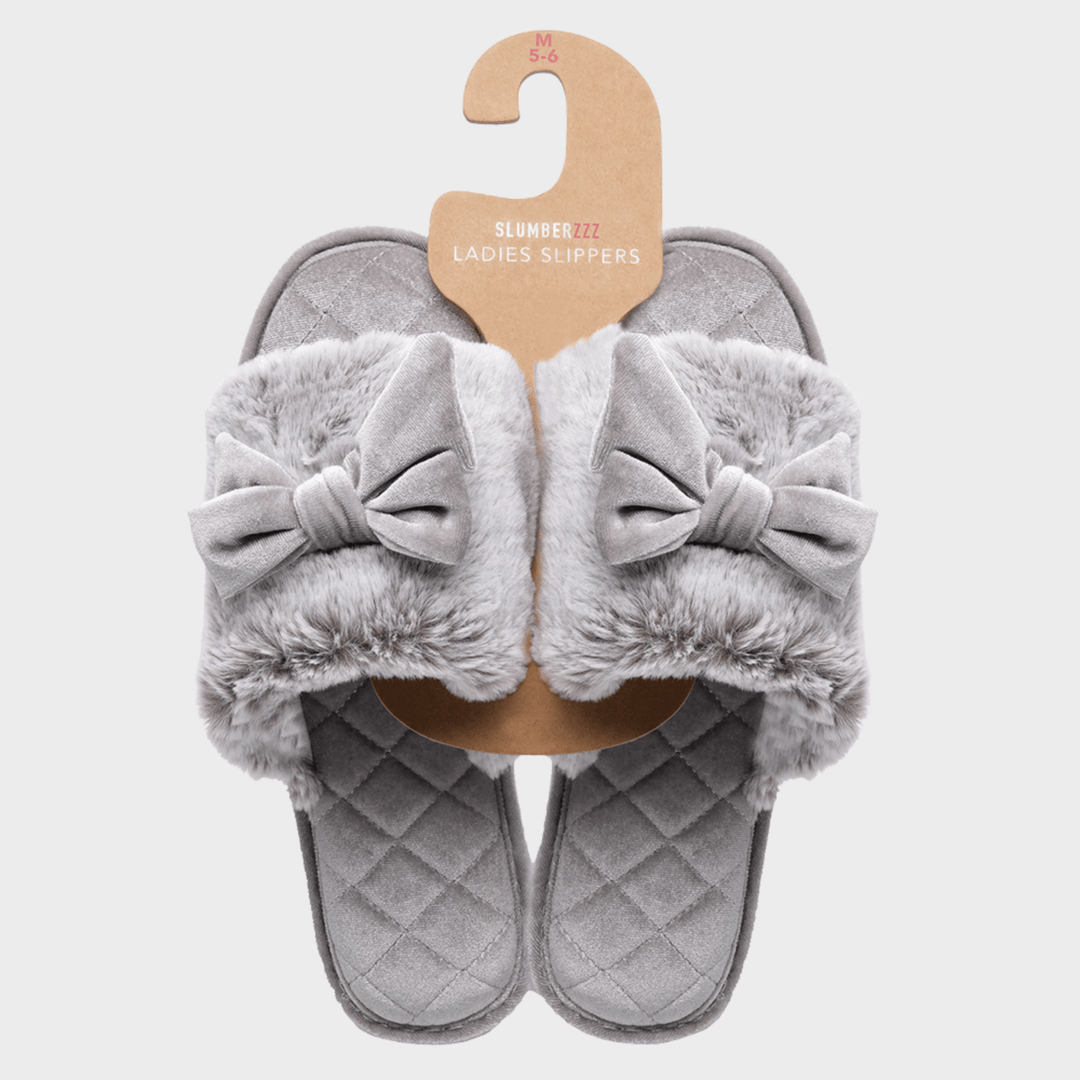 Ladies Grey Bow Plush Slider from You Know Who's