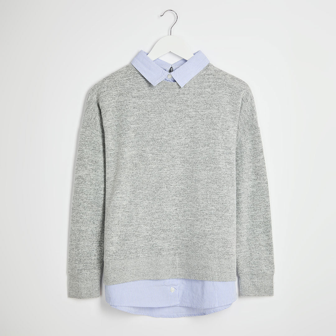 Ladies Grey Jumper With Shirt Insert from You Know Who's