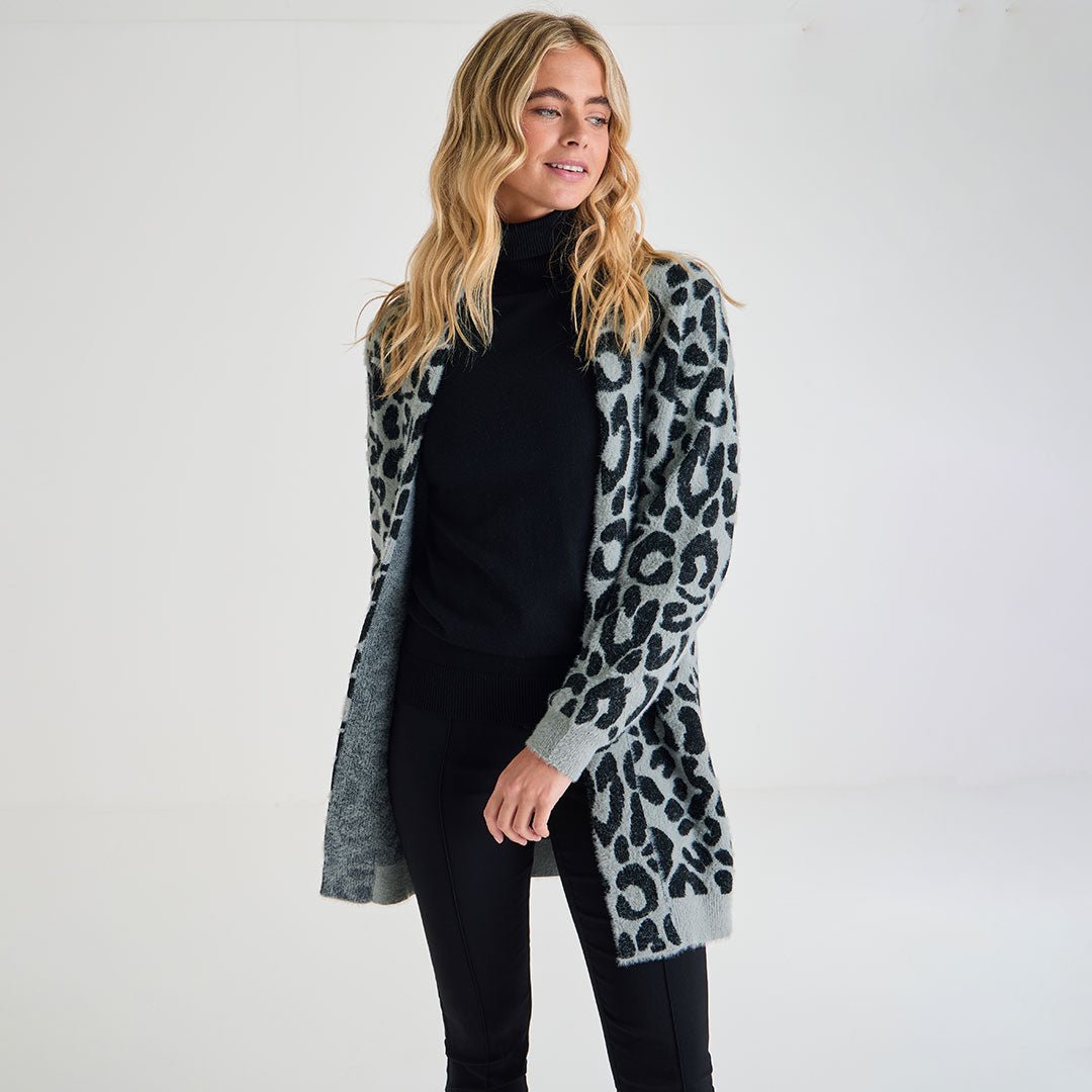 Ladies Grey Leopard Cardigan from You Know Who's