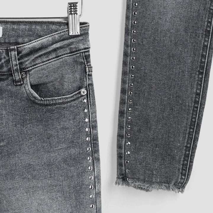 Ladies Grey Studded Ankle Grazer Jeans from You Know Who's
