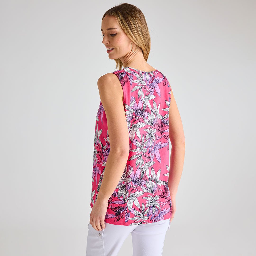 Ladies Hot Pink Palm Printed V - neck T-shirt from You Know Who's