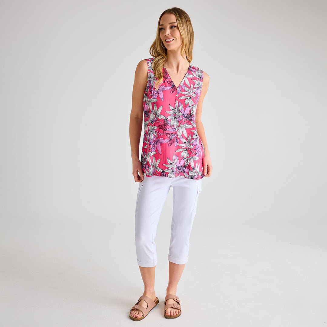 Ladies Hot Pink Palm Printed V - neck T-shirt from You Know Who's