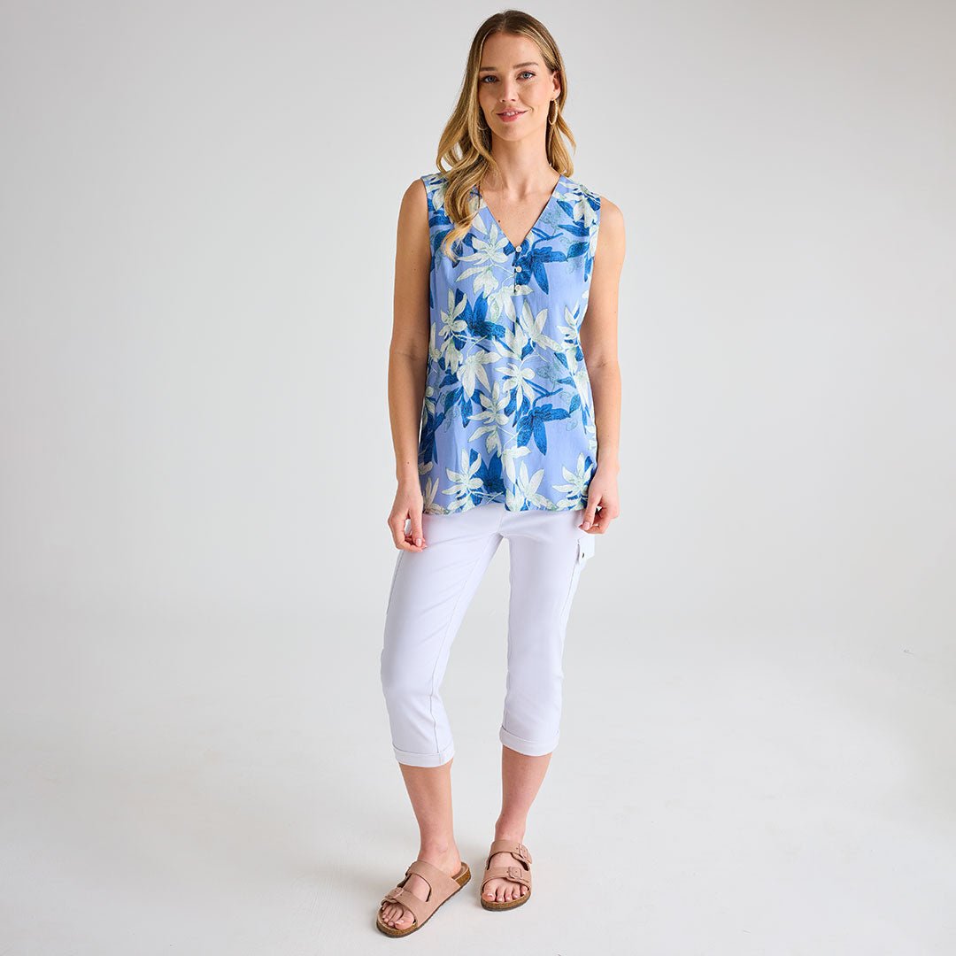 Ladies Hydrangea Palm Printed V - neck T-shirt from You Know Who's