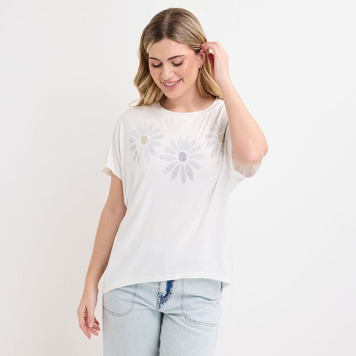 Ladies Ivory Daisy Diamonte Top from You Know Who's