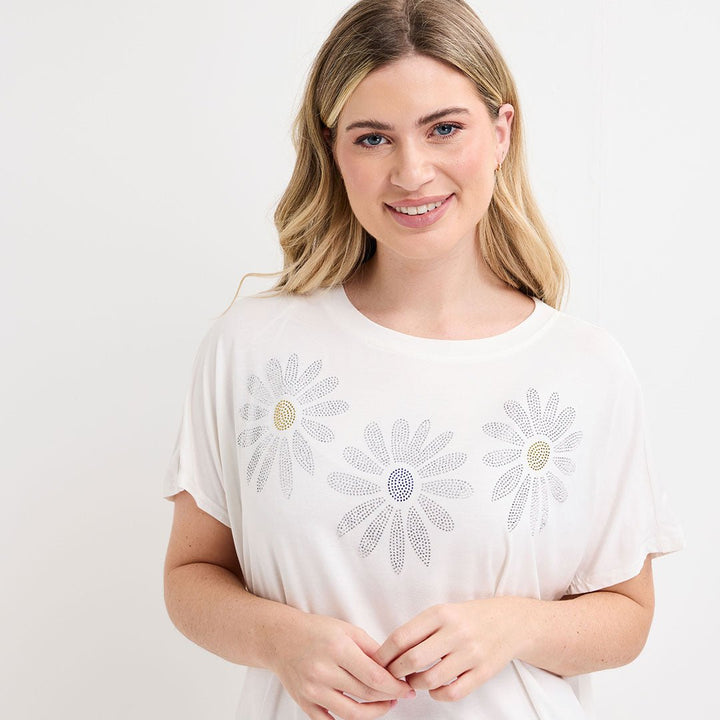 Ladies Ivory Daisy Diamonte Top from You Know Who's