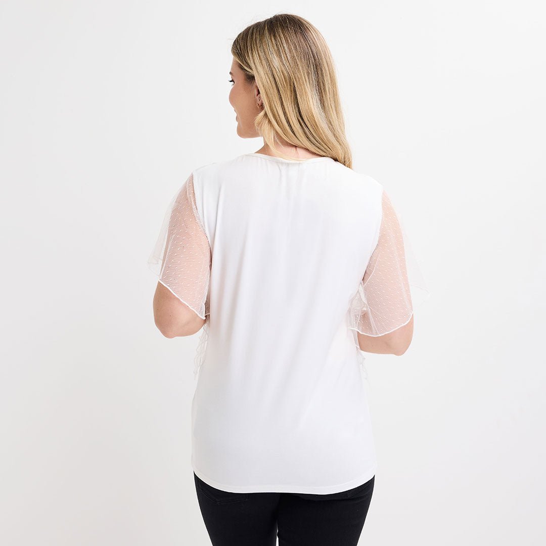 Ladies Ivory Mesh Sleeve Beaded Top from You Know Who's