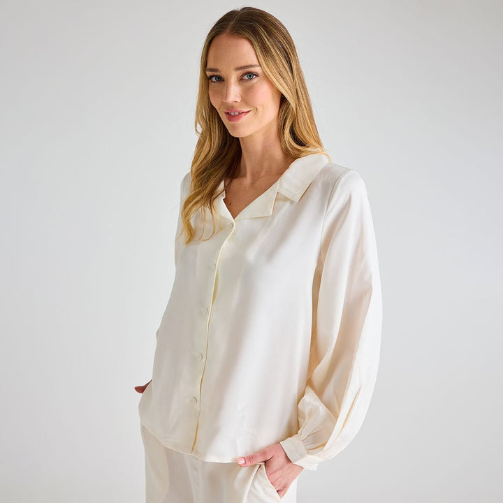 Ladies Ivory Satin Long PJ Set from You Know Who's